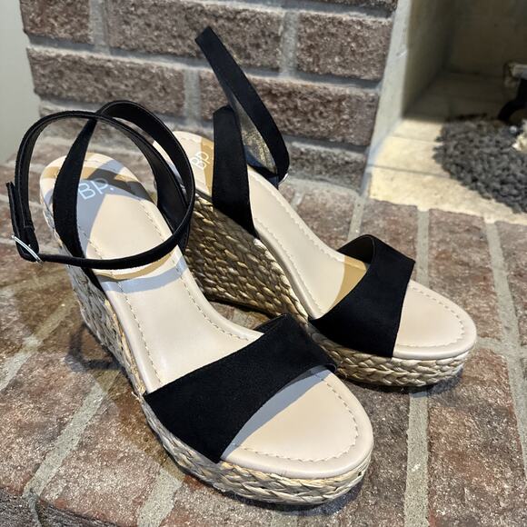 BP Ginny Espadrille Ankle Strap Wedge Sandal Women's Black Size 9 - Picture 1 of 16